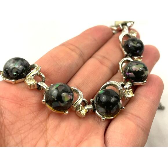 VTG Coro Lucite Confetti Necklace Gray Silver Tone 1950s Jewelry Signed 16" - Picture 6 of 16